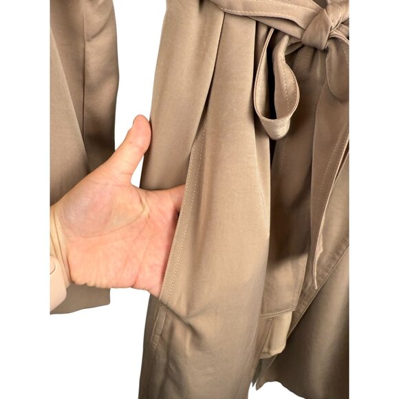 Modern Citizen Tan Light Weight Open Front Trench Coat Tie Front & Pockets - S - Picture 4 of 5